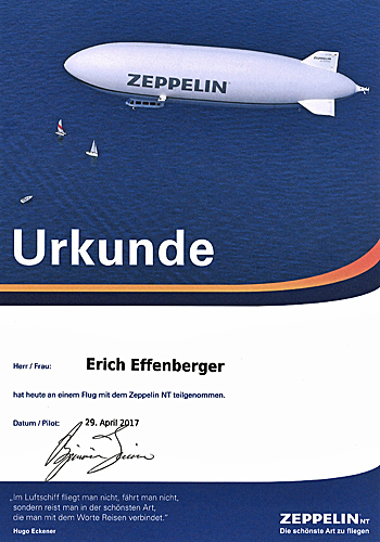 Zeppelin Urkunde vom Sunset Flug ber Mnchen